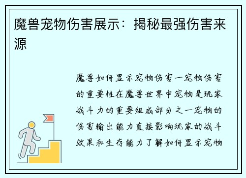 魔兽宠物伤害展示：揭秘最强伤害来源