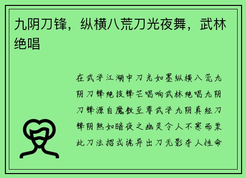 九阴刀锋，纵横八荒刀光夜舞，武林绝唱