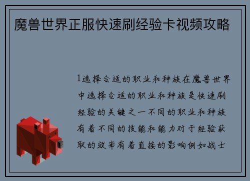 魔兽世界正服快速刷经验卡视频攻略
